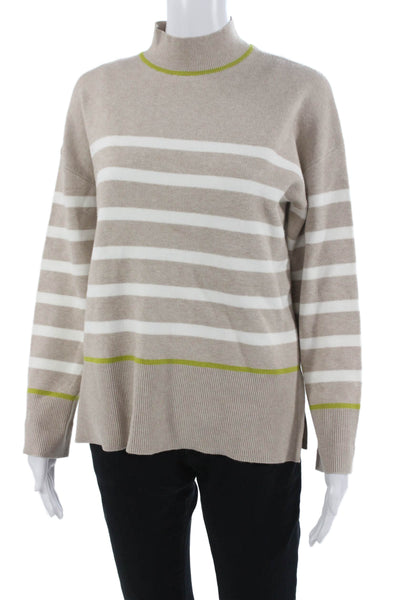 Tahari Unisex Pullover Striped Mock Neck Long Sleeve Sweater Beige Size M