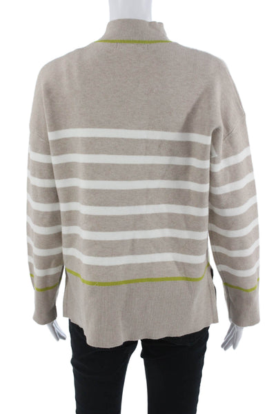 Tahari Unisex Pullover Striped Mock Neck Long Sleeve Sweater Beige Size M