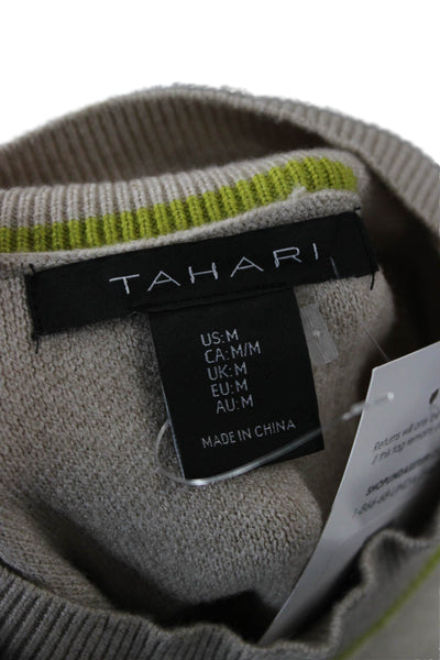 Tahari Unisex Pullover Striped Mock Neck Long Sleeve Sweater Beige Size M