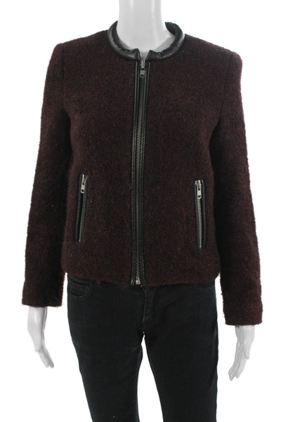 The Kooples Womens Designer Brown Zip Jacket Solid Round Neck Size 38