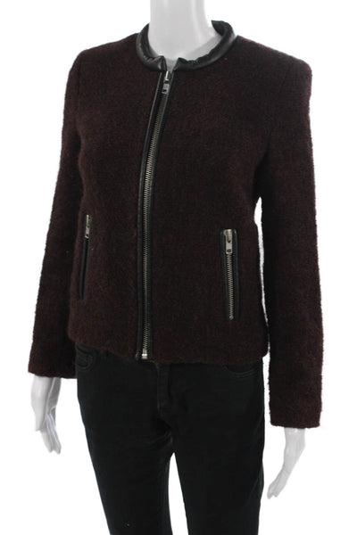 The Kooples Womens Designer Brown Zip Jacket Solid Round Neck Size 38