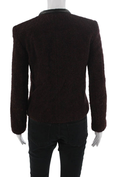 The Kooples Womens Designer Brown Zip Jacket Solid Round Neck Size 38