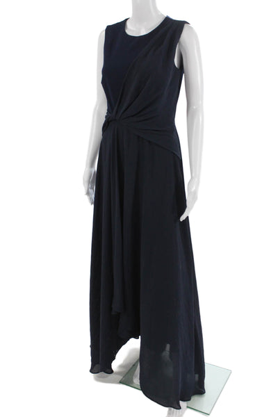DKNY Women Maxi Dress Dark Blue Sleeveless Round Neck Zip Size 2