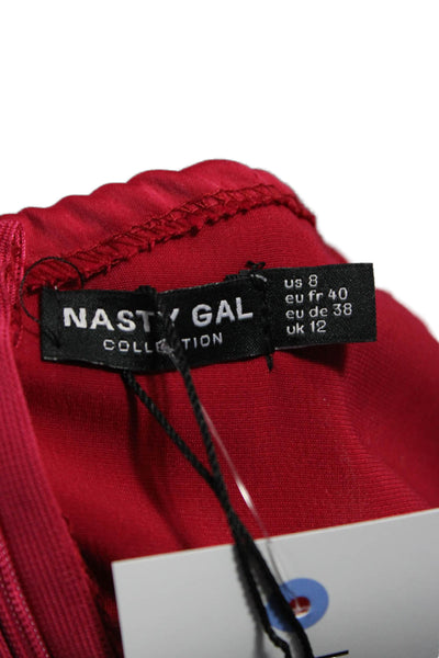 Nasty Gal Women Red 90s Slip Dress Long Square Neck Sleeveless Size 8