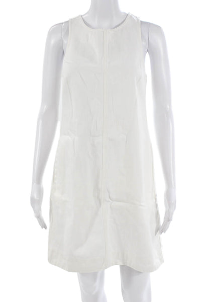 J Crew Women Shift Dress White Cotton Sleeveless Round Neck Button Size 0