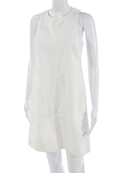 J Crew Women Shift Dress White Cotton Sleeveless Round Neck Button Size 0