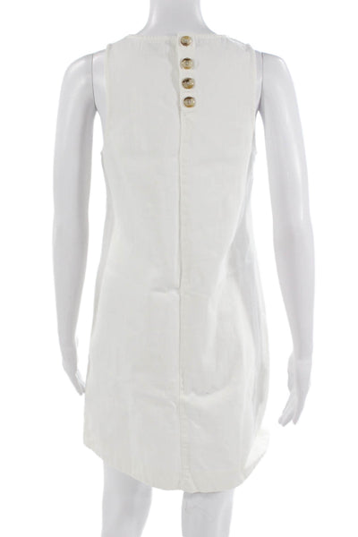 J Crew Women Shift Dress White Cotton Sleeveless Round Neck Button Size 0