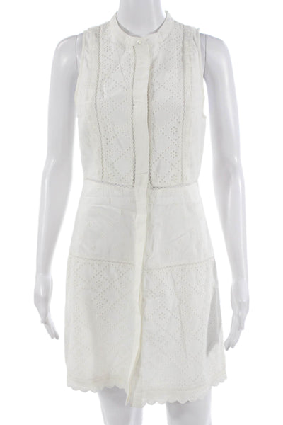Joie Womens White Geometric Shirt Dress Mini Sleeveless Knee Size 4