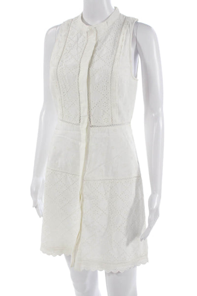 Joie Womens White Geometric Shirt Dress Mini Sleeveless Knee Size 4