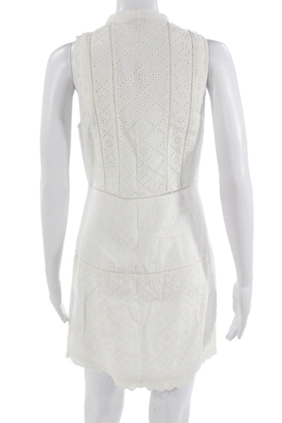 Joie Womens White Geometric Shirt Dress Mini Sleeveless Knee Size 4
