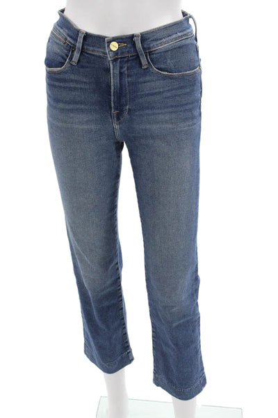 Frame Denim Womens Cropped Straight Jeans Blue Button Fly High Rise Size 25