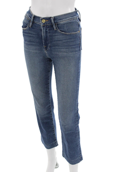 Frame Denim Womens Cropped Straight Jeans Blue Button Fly High Rise Size 25