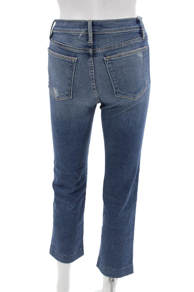 Frame Denim Womens Cropped Straight Jeans Blue Button Fly High Rise Size 25
