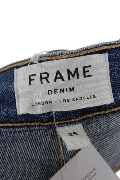 Frame Denim Womens Cropped Straight Jeans Blue Button Fly High Rise Size 25