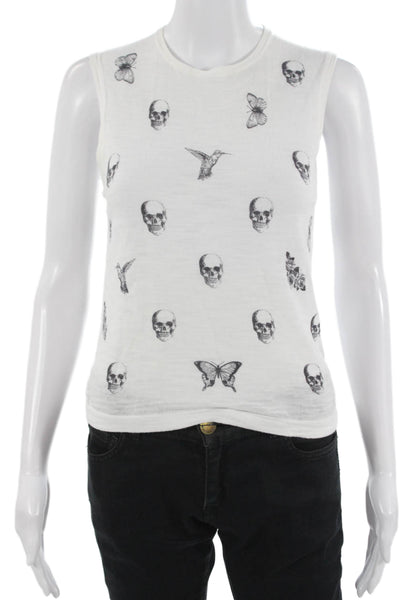 Skull Cashmere Women White Cotton Basic Tank Skull Graphic Size XS