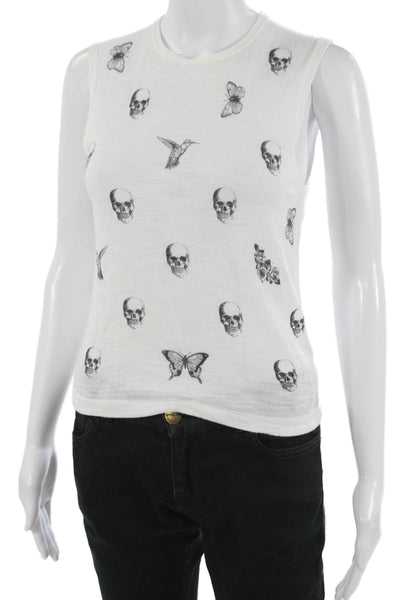 Skull Cashmere Women White Cotton Basic Tank Skull Graphic Size XS