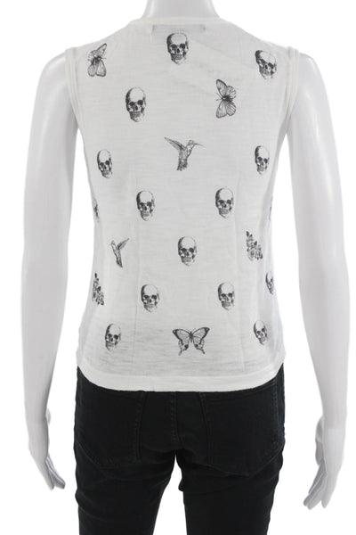 Skull Cashmere Women White Cotton Basic Tank Skull Graphic Size XS