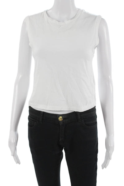 Amo Womens Cropped Basic Cotton Crew Neck Sleeveless T-Shirt White Size XS