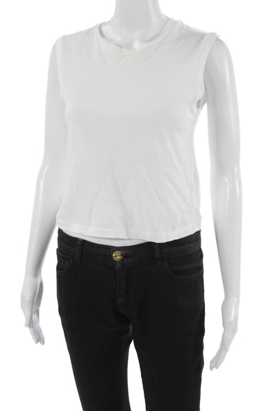 Amo Womens Cropped Basic Cotton Crew Neck Sleeveless T-Shirt White Size XS