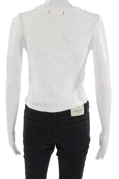Amo Womens Cropped Basic Cotton Crew Neck Sleeveless T-Shirt White Size XS