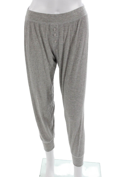 PJ Salvage Womens Ribbed Knit V-neck Long Sleeve Pajama Set Gray Size S