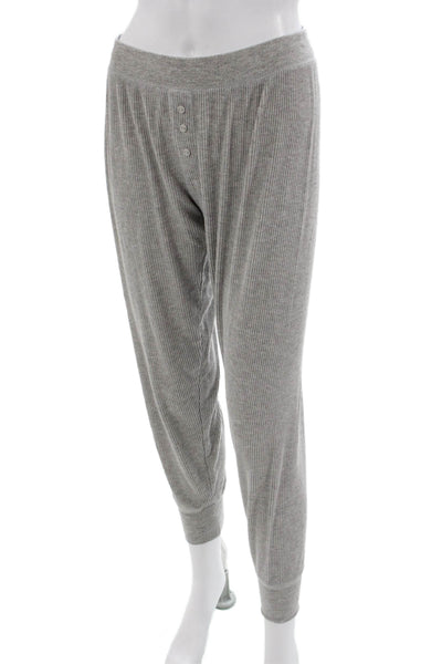 PJ Salvage Womens Ribbed Knit V-neck Long Sleeve Pajama Set Gray Size S