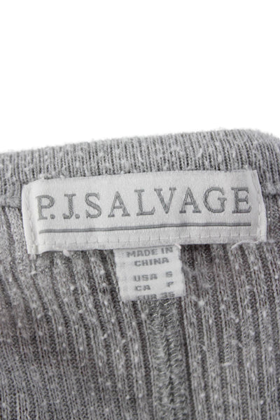 PJ Salvage Womens Ribbed Knit V-neck Long Sleeve Pajama Set Gray Size S
