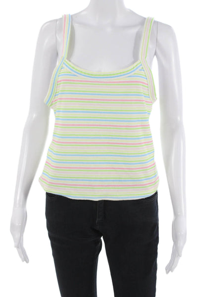 Guizio Womens 90s Striped Light Blue Sleeveless Camisole Round Neck Size XL