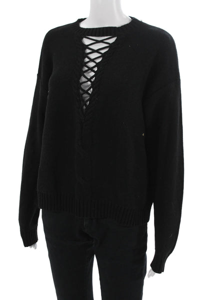 Do + Be Unisex Pullover Sweater Black Cotton Lace Up Gothic Size M