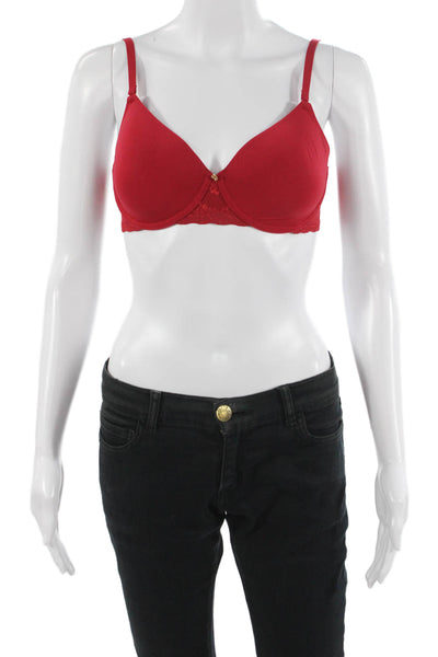 Natori Women's Adjustable Straps Lace Trim Full Coverage Bra Red Size 32D
