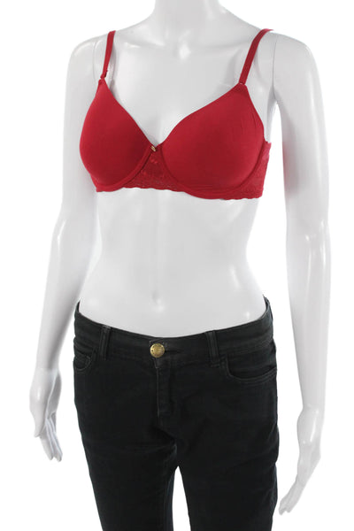 Natori Women's Adjustable Straps Lace Trim Full Coverage Bra Red Size 32D