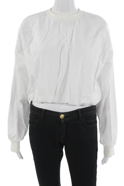 Zara Women Basic White Cotton Crew Neck Button Long Sleeve Top Size S