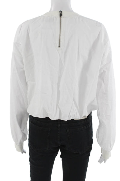 Zara Women Basic White Cotton Crew Neck Button Long Sleeve Top Size S