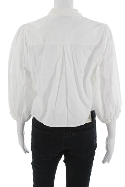 Zara Women Cropped Button-Up Cotton Collared 3/4 Sleeve White Blouse Size M