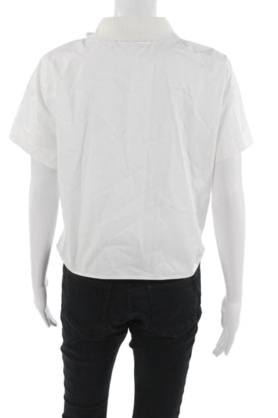 Zara Women Cropped Polo Short Sleeve Collared Button Cotton White Size M