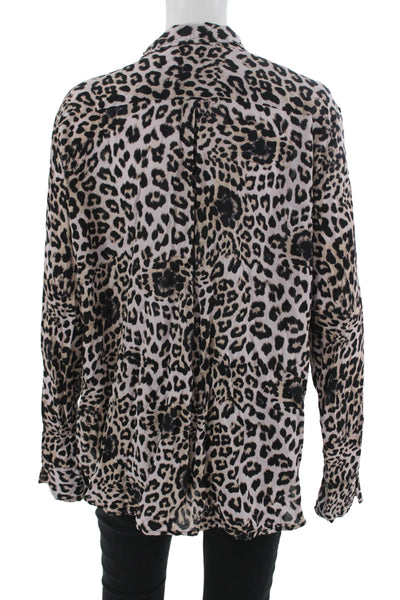 Mikoh Women Leopard Rayon Collared Long Sleeve Button Up Blouse Size 2