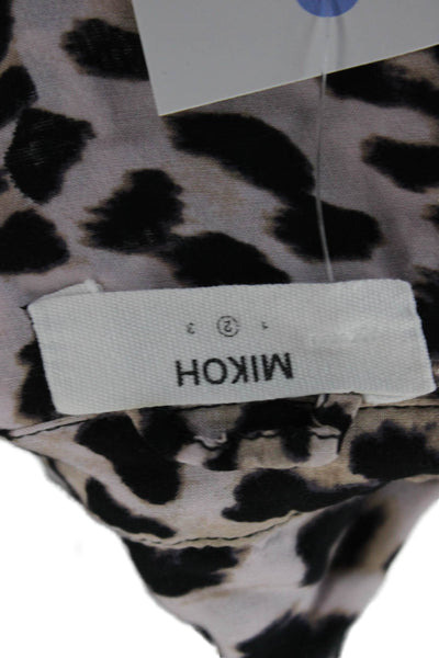 Mikoh Women Leopard Rayon Collared Long Sleeve Button Up Blouse Size 2