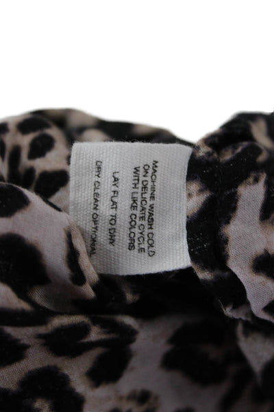 Mikoh Women Leopard Rayon Collared Long Sleeve Button Up Blouse Size 2