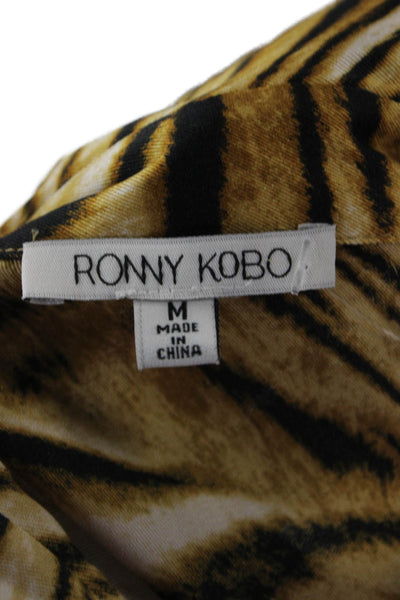 Ronny Kobo Women Collared Animal Print Long Sleeve Blouse Beige Size M