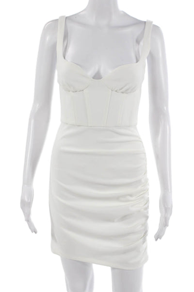 Zara Women Bodycon Mini Dress White Zip 100% Polyester Size S