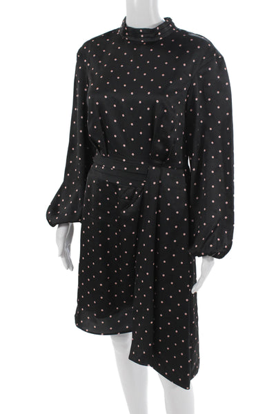 Keepsake Women Shift Dress Black Long Sleeve Mock Neck Polka Dot Button Size S