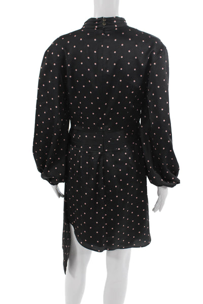 Keepsake Women Shift Dress Black Long Sleeve Mock Neck Polka Dot Button Size S