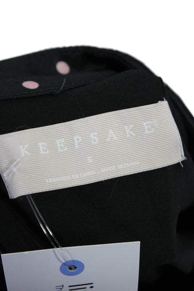 Keepsake Women Shift Dress Black Long Sleeve Mock Neck Polka Dot Button Size S