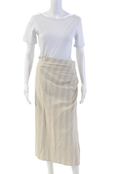 Zara Womens Striped One Shoulder Wrap Maxi Skirt Beige Cotton Sleeveless Size S