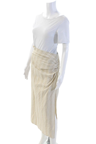 Zara Womens Striped One Shoulder Wrap Maxi Skirt Beige Cotton Sleeveless Size S