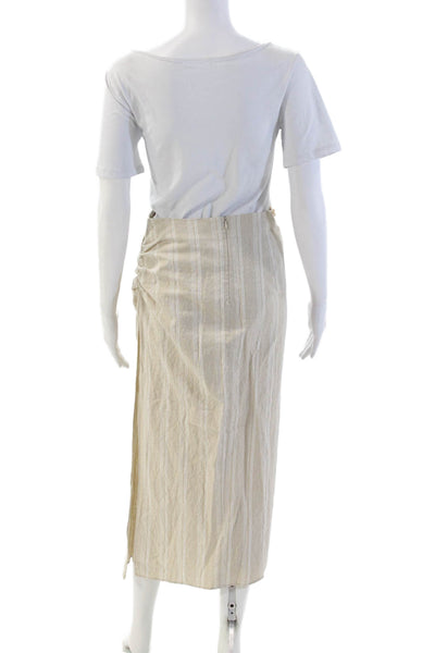 Zara Womens Striped One Shoulder Wrap Maxi Skirt Beige Cotton Sleeveless Size S