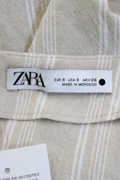 Zara Womens Striped One Shoulder Wrap Maxi Skirt Beige Cotton Sleeveless Size S