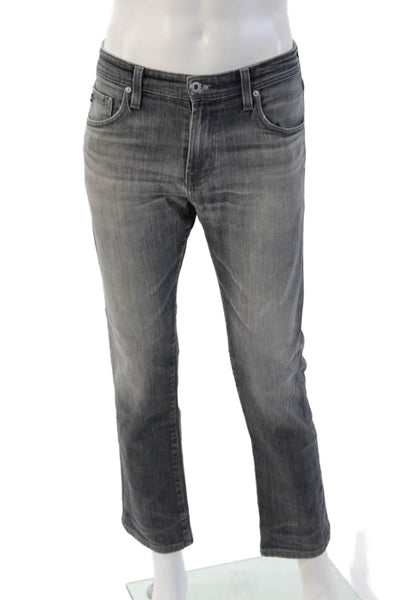 AG Adriano Goldschmied Mens Straight Cropped Gray Jeans Button Size 33