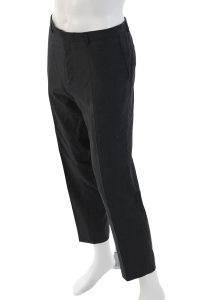 Hugo Hugo Boss Men Ankle Dress Pants Black Virgin Wool Solid Size 36