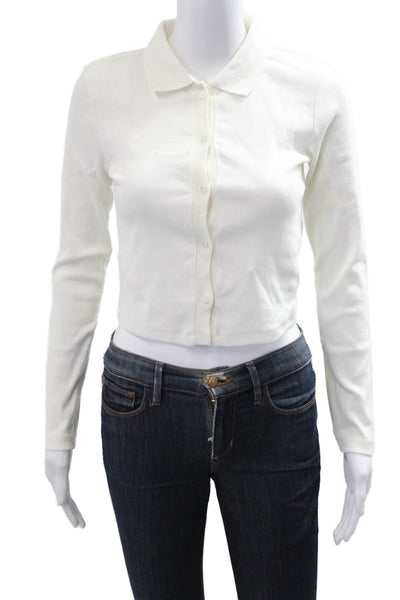 Zara Womens Cropped Button Up Collared Long Sleeve White Top Size M